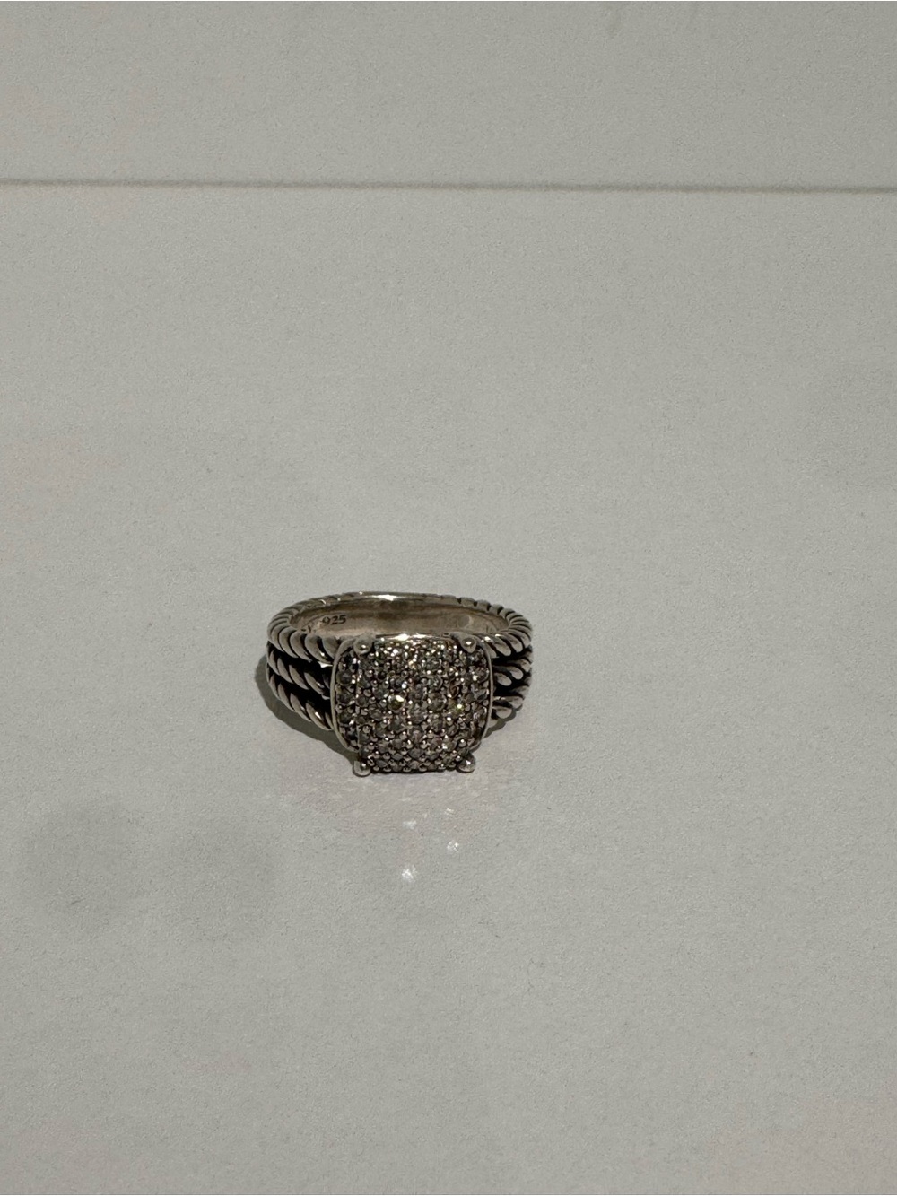 David Yurman Petite Wheaton Silver Pave Square Cable-Style Ring